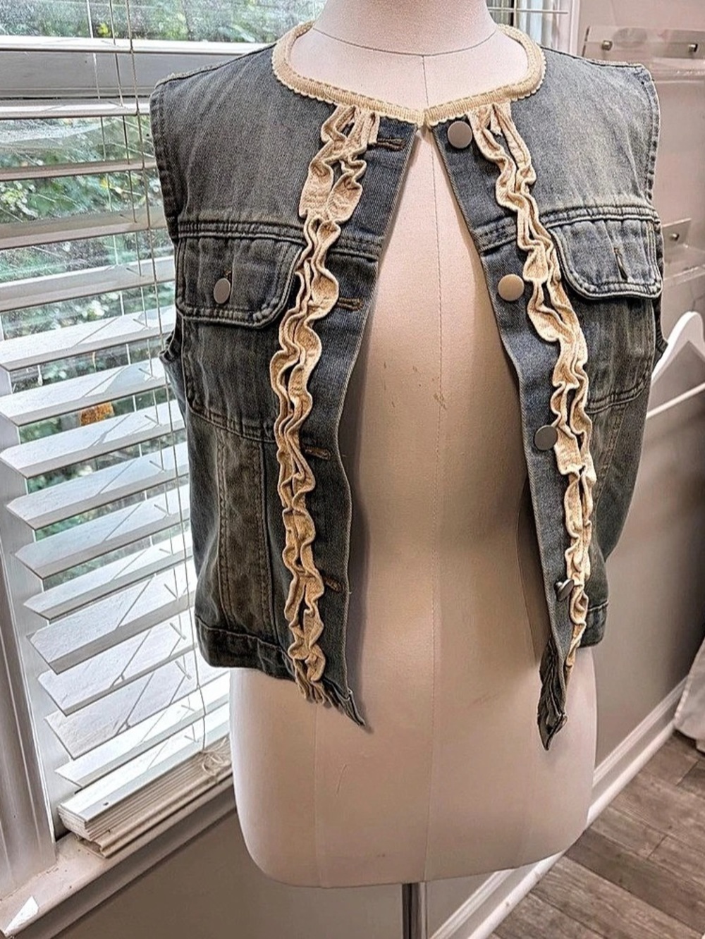 BiBi Denim Vest with Trim in Blue